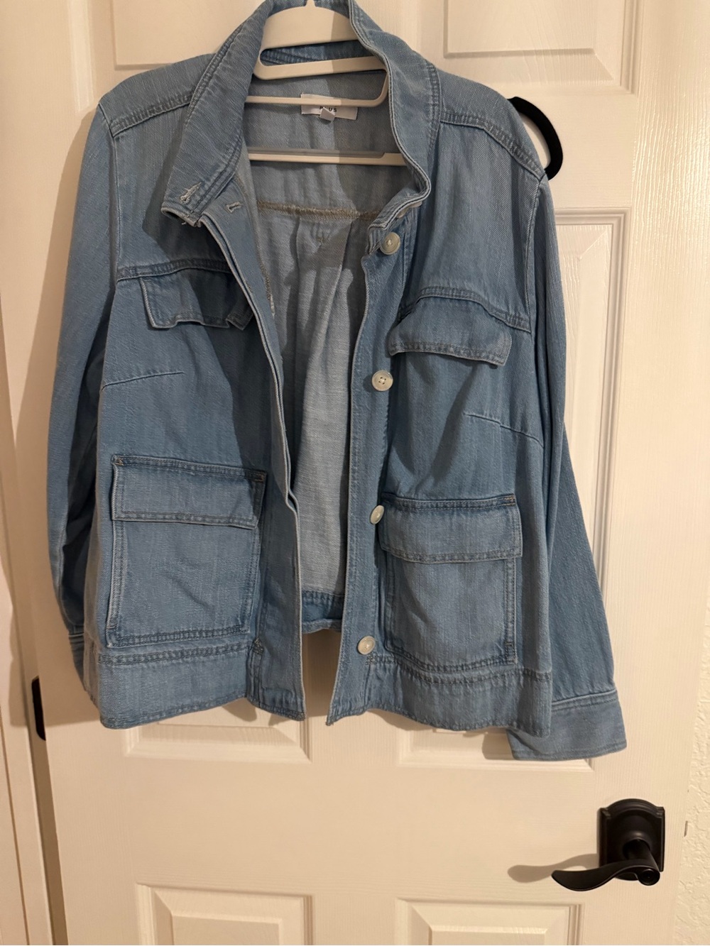 LOFT Light Blue denim swing funnel neck Jacket